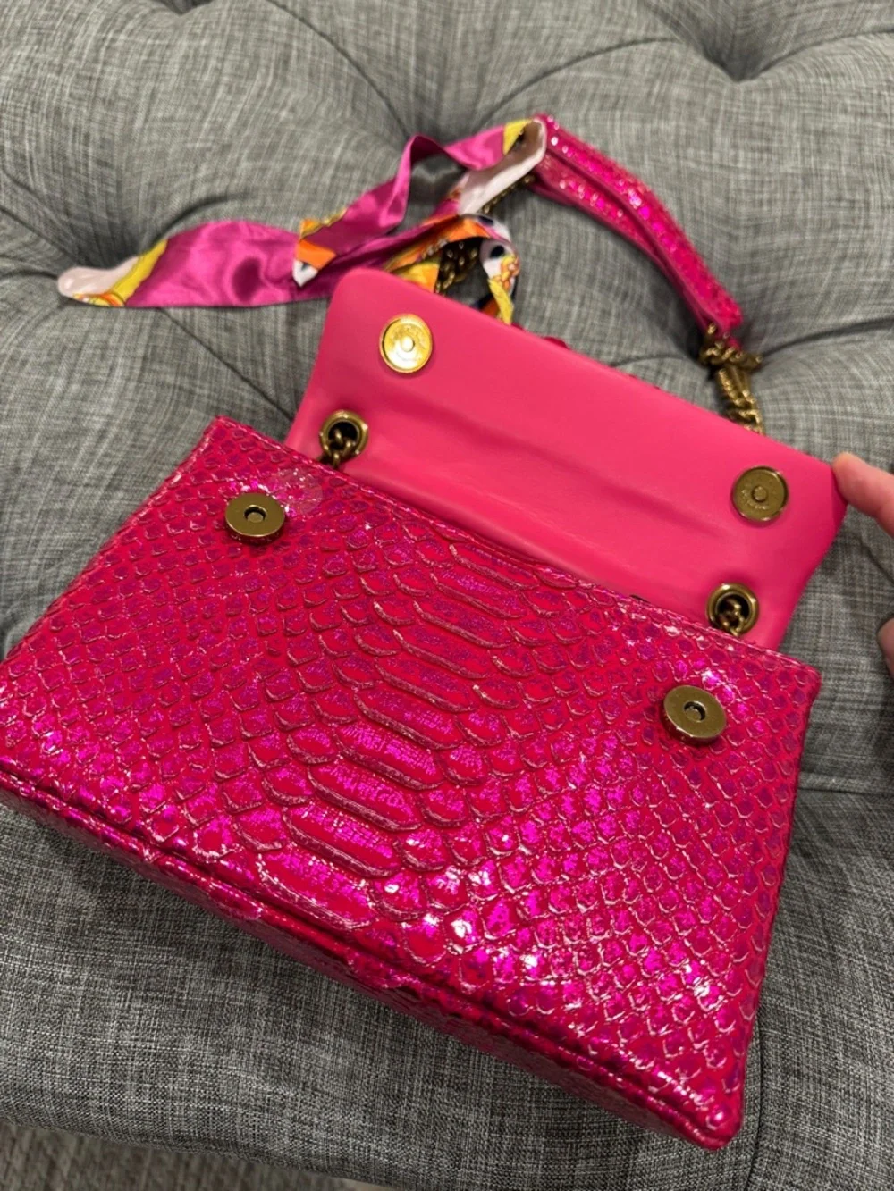 Kurt Geiger Bag Kensington Snake Embossed Sample Sale Pink Textured Crossbody - Picture 12 of 17